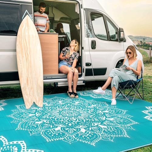 Yamaziot Waterproof Outdoor Rug 9x12 ft, Reversible Plastic Straw Rug for Patio Clearance, Camping, RV Mat, Large Outside Rug Carpet for Porch, Deck, Backyard, Balcony, Picnic (Blue) - Image 7