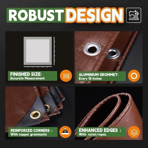 RAINDEWAY Tarp 16x20ft Brown Tarps Heavy Duty Waterproof 18Mil Extra Thick - Image 4