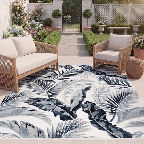 SAFAVIEH Washable Rug Outdoor Cabana Collection - 8' x 10', Ivory & Navy, Non-Shedding & Easy to Clean, Ideal for Patio, Backyard, Mudroom (CBN452A) by Unknown