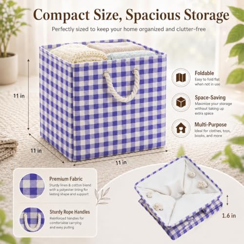 6 Pack Gingham Storage Bins, 11 Inch Cube Fabric Storage Baskets - Image 2