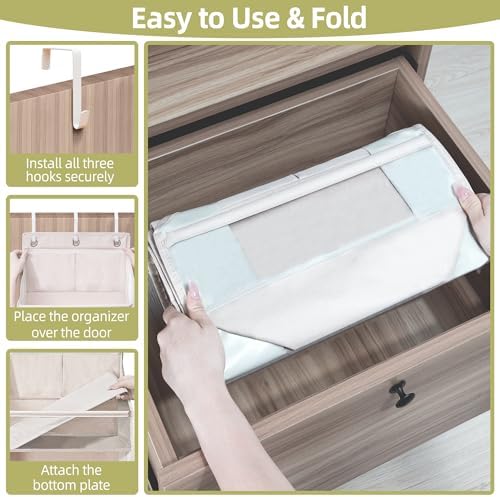 Over Door Organizer with 6 Extra Large Pockets 12 Side Pockets, Sturdy Closet Storage Rack, Hanging Storage Organizer with Clear Window for Shoes, Diaper, Bedroom, Bathroom, Beige, 3-Pack - Image 4