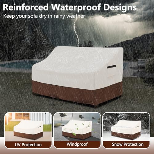 Outdoor Couch Cover,100% Waterproof 3-Seater Outdoor Loveseat/Bench Cover,Patio Furniture Covers,85" Wx 38" Dx 35" H,Beige&Brown - Image 6