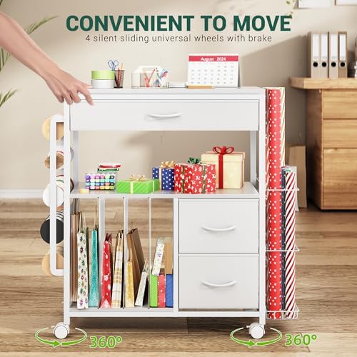 PUNLUXU Wrapping Paper Storage Cart for 12 Rolls with Ribbon Holder 03 - Image 5