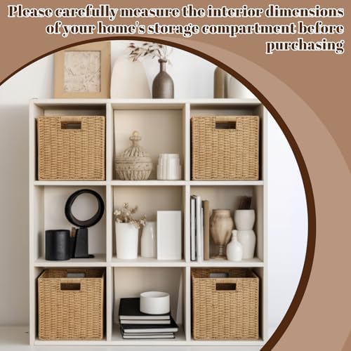 Newtay 6 Pcs Wicker Storage Baskets 9.8 x 9.8 in Cube Storage Bin Organizer Camel Square Foldable Wicker Baskets for Shelves Organizing Decor Laundry Pantry Toys - Image 4