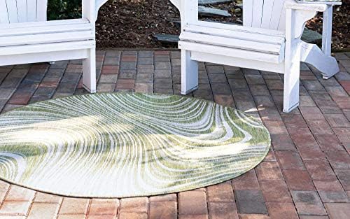 Unique Loom Outdoor Modern Collection Area Rug - Pool (4' 1" Round, Green/ Ivory) - Image 3