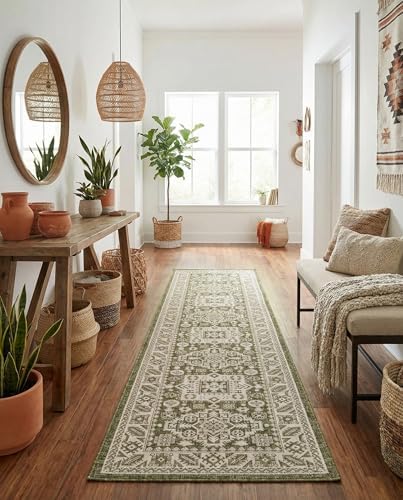 Rugs.com - Outdoor Aztec Rug – 12 Ft Runner Green Indoor/Outdoor Rug Washable Stain-Resistant Runner for Patios, Porches, and Hallways - Image 4