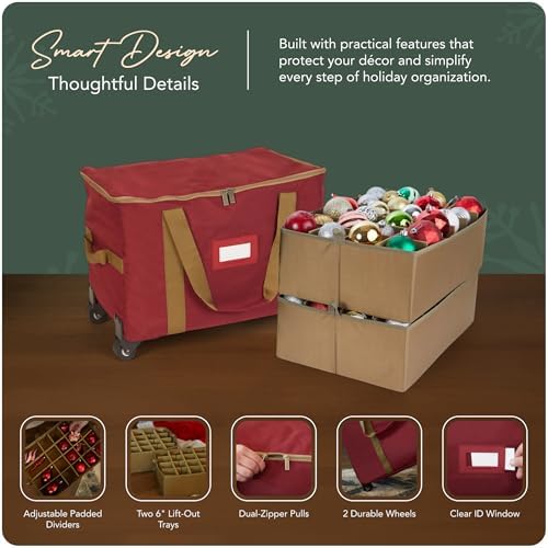 Covermates Rolling Adjustable Ornament Storage Bag, 19.25"W x 13"D x 12.5"H - Image 4