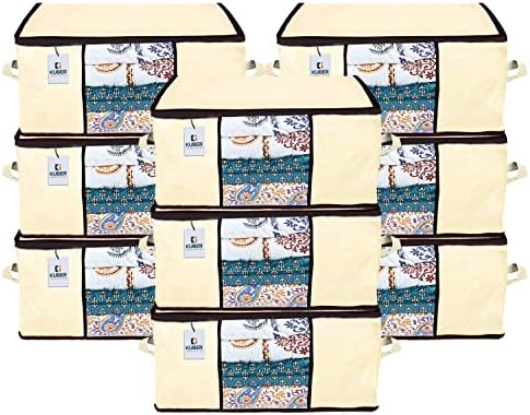 Kuber Industries 9 Pack Under Bed Storage Bags | Clothes Organizer | Non Woven Duvet, Blanket Cover, Clear Window and Premium Zipper | by Kuber+Industries
