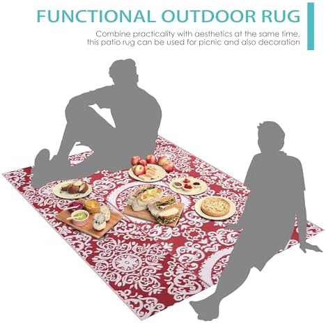 NUU GARDEN Outdoor Rug, Plastic Straw Foldable Area Rug Indoor Outdoor Carpet for Patio Decor Balcony Camping Picnic RV, 6 ft x 9 ft, Red and White - Image 5