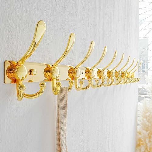 Dseap Coat Rack Wall Mount 37 Inch, Heavy Duty 12-Gauge Base vs Flimsy 1mm, Double-Thick Solid Anti-Snap Hooks, 16” Stud-Mount, Stainless Steel 10-Hook Hanger for Closet Entryway, Gold - Image 4