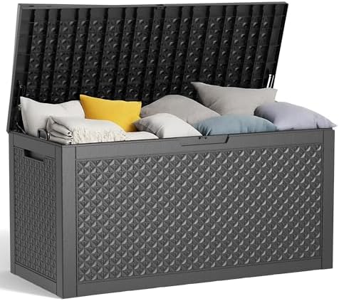 Vixzen 100 Gallon Deck Boxes Outdoor Waterproof, Lockbale Outdoor Storage Box for Patio Cushions Storage Furniture, Garden Tools, Pool Supplies, Weatherproof and UV Resistant (Black, 100 Gallon) by Vixzen