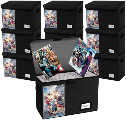 Display Comic Book Storage Box 15.8" X 7.8" X 11.8", Collapsible Holds 160-180 Comic Book Bags Organizer Heavy Duty Bin Container Holder Shelf for Comic Book Sleeves and Boards, 10 Pack by YNSZAS