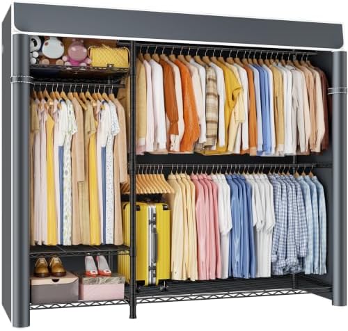 ULIFHOME Clothes Rack with Cover Covered Clothing Racks for Hanging Clothes by UlifHome