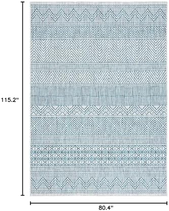 SAFAVIEH Washable Rug Outdoor Courtyard Collection - 6'7" x 9'6", Grey & Teal, Non-Shedding & Easy Cleaning, Ideal for Patio, Backyard, Mudroom (CY8196-37212) - Image 6