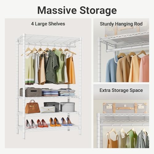 VIPEK V1 4-Tier Clothes Rack with Hanging Rod, Freestanding Closet, White - Image 6