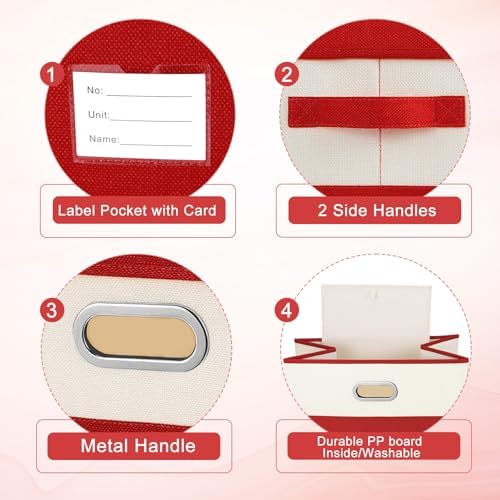 Large Linen Fabric Foldable Storage Bins with Removable Lid and Handles, Washable Storage Box Organizer Containers Baskets Cube with Cover for Bedroom,Office(Red&Cream, Large(2-Pack)) - Image 5