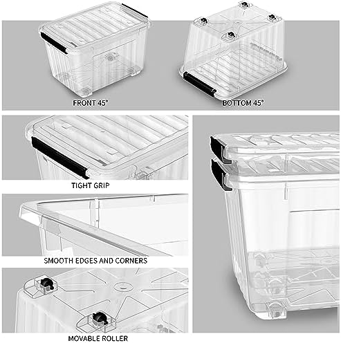 Cetomo 85Qt*4 Plastic Storage Bins, Storage Box, 4 Pack, Organizing Container with Wheels, Durable Lids and Secure Latching Buckles, Stackable and Nestable, Clear with Black Buckle - Image 2