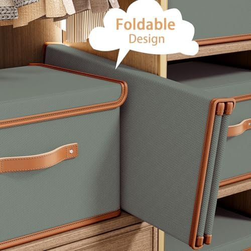 Tuza 2 Pack Storage Bins with Lids, Collapsible Closet Organizer Container, Fabric Organizer Box with Handles, Decorative Storage Boxes with Lids for Organizing Clothes, Blanket, Grey, Extra Large - Image 5