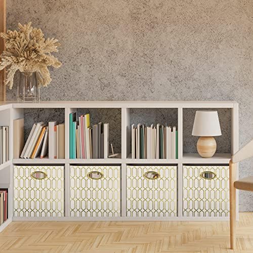 Posprica Storage Bins, Storage Cubes,13×13 Fabric Drawers Organizer Basket Boxes Containers (13×13×13/4pcs, Cream/gold geometry Pattern) - Image 5
