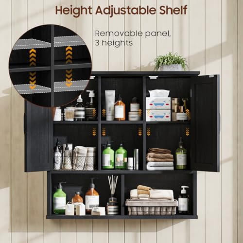Vabches Bathroom Wall Cabinet, Farmhouse Medicine Cabinet with Double Barn Door and Adjustable Shelves, Wooden Vintage Storage Cabinet Wall Mounted for Bathroom, Kitchen Dining, Rustic Black - Image 4