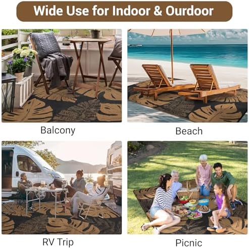 Waterproof 8x10 Outdoor Rug for Patio Reversible Plastic Straw Rug Tropical Camping Carpet with Carry Bag, Stain & UV Resistant Portable RV Carpet for Camper Deck Balcony Porch Beach Picnic,Brown - Image 7