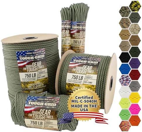 TOUGH-GRID 750 Paracord, 100% Nylon, Made in USA, Type IV Mil-Spec Cord by TOUGH-GRID