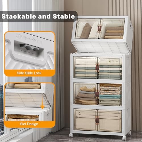 UAMFURI Stackable Storage Bins, 896QT Collapsible Drawers with 2 Lids - Image 6