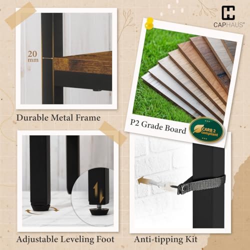 CAPHAUS 979lbs Capacity Garment Rack for Hanging Clothes, Heavy Duty Open Wardrobe w/Hanging Rods & Fabric Drawers, Free Standing Closet Organizer, Metal Closet Rack w/Rustic Oak Wooden Shelves - Image 6