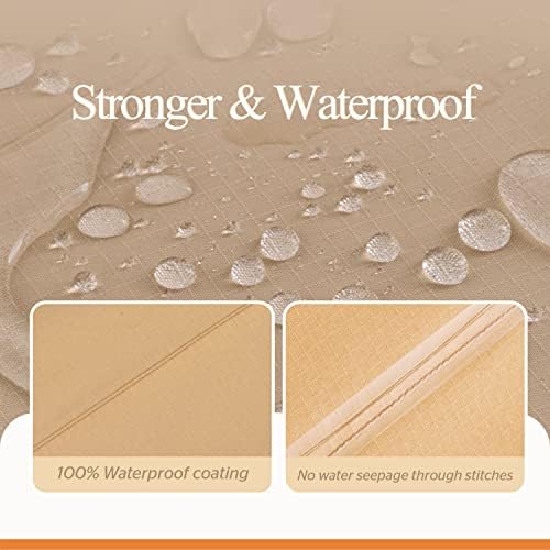 WJ-X3 Round Patio Furniture Cover Waterproof, 96" D x 31" H, Beige & Coffee - Image 4