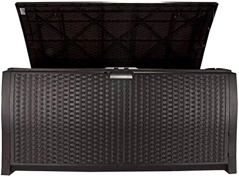 Suncast 99 Gallon Plastic Wicker Deck Box Container Storage for Garden, Garage, Home, Pool, Indoor and Outdoor Use, Mocha (2 Pack) - Image 6