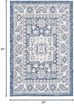 Rugs.com - Outdoor Aztec Rug – 2' x 3' 1 Blue Indoor/Outdoor Rug – Weather-Resistant Flatweave for Patio, Porch, and Entryway - Image 2