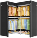 ULIFHOME E15C Garment Rack L Shaped Clothes Rack for Corner，Freestanding Clothing Racks for Hanging Clothes，Heavy Duty Closet Organizer 43.4"W x 15.8"D x 78.4"H，White Rack with Black Dustproof Cover by UlifHome