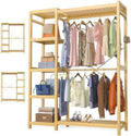 Homykic Bamboo Clothing Rack with 7 Adjustable Shelves, 2 Hang Rods by Homykic