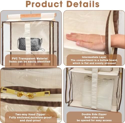 Silkfly 2 Pack Hanging Purse Organizer for Closet Clear Handbag Storage Hanger with Zipper Holder over The Door Wardrobe Tote Bag Storage Holder for Bedrooms Living Room - Image 3
