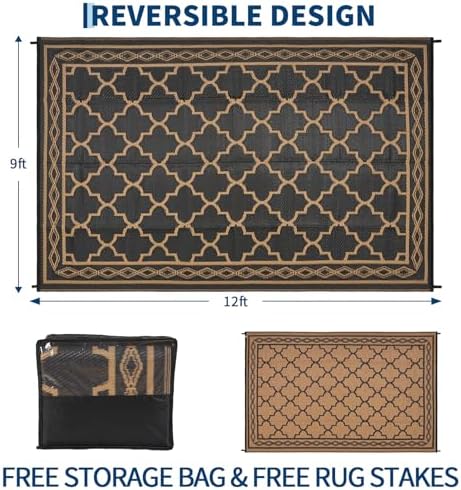 GAOMON Outdoor Rug 10x14 ft, Waterproof Reversible Patio Rug for Outdoor Deck, Large Plastic Straw Mat for Camping, RV & Picnic, Easy Clean, UV Resistant Indoor Outdoor Carpet,Geometric-Black&Brown - Image 7