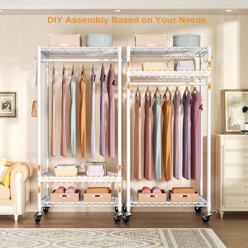 FUTASSI Rolling Clothes Rack, Clothing Racks for Hanging Clothes, White - Image 5