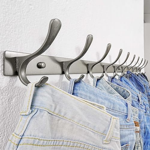 SKOLOO Coat Rack Wall Mounted - 10 Hooks, Heavy Duty, Stainless Steel, Metal Wall Hanger, Sturdy Coat Hooks for Hanging Coats, Jacket, Clothes, Hat, Matte Grey - Image 2