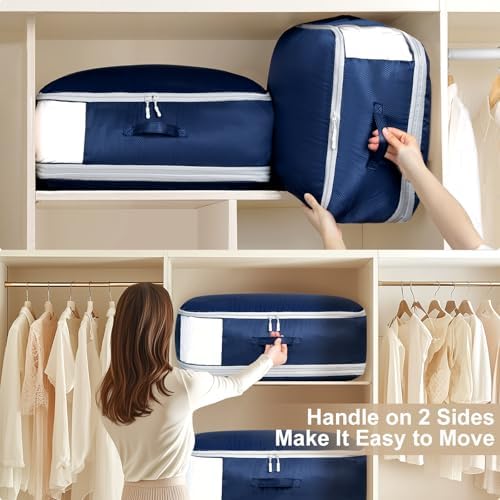 Comforter Storage Bag - Large Capacity Blanket Storage Bags 3-Layer Ultra Space Saving Self Compression Organizer, Washable Compression Bags for Storage Comforter Blanket, 6-Pack, Navy Blue - Image 5