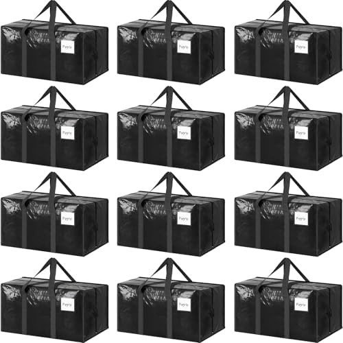 12 Pack Extra Heavy Duty Large Moving Bags with Strong Zipper, Black by Fygrip