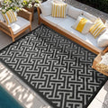 Waterproof Outdoor Rug 8x10 ft, Reversible Plastic Straw Rug, Easy to Clean Patio Rug, Portable Carpet for Patio, RV, Deck, Balcony, Backyard, Picnic, Beach, I-Shaped, Black by PASAMIC