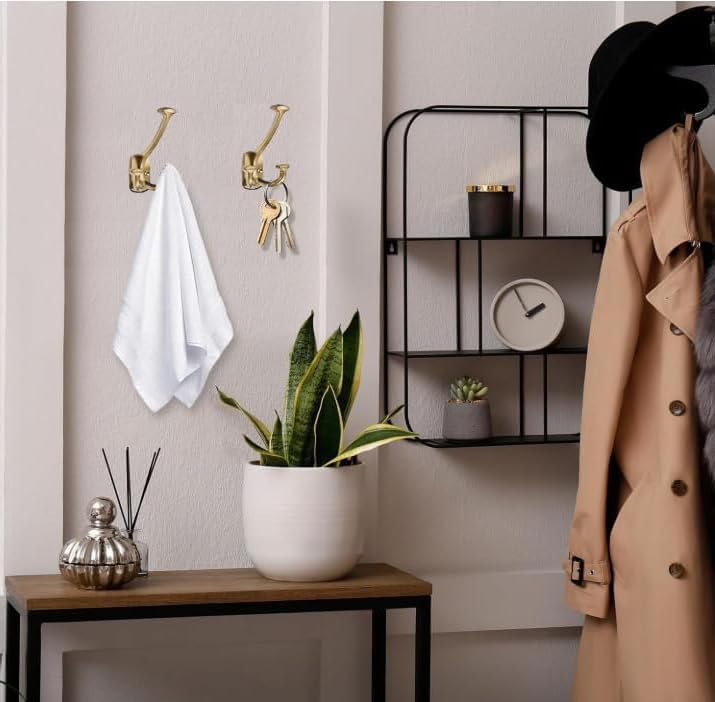 10 Pack Champagne Bronze Hooks Large Wall Mounted Solid Heavy-Duty Decorative Double-Sided Coat Hooks for Triple Coat Hook Towels Coats Robes Towels Bag Bathroom Three Prong Coat Hook - Image 3