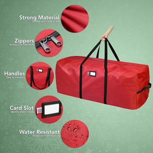 Holiday Cheer Heavy Duty Artificial Christmas Tree Storage Bag Fits Up to 9ft Tall, Waterproof with Durable Handles & Zipper Xmas Tree Storage Bag (RED) (Pack of 2) - Image 4