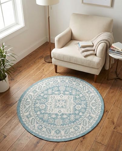 Rugs.com - Outdoor Aztec Rug – 3 Ft Round Aqua Indoor/Outdoor Rug – Washable & Stain-Resistant, Perfect for Patios, Decks, and Porches - Image 4