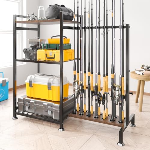 SOYEEZE Fishing Rod Holder for 14 Rods, Ground Stand Fishing Pole Holders for Garage, 2-Sided Vertical Fish Rod Rack for Tackle Box, Fishing Supplies,a Display Fish Gear Storage Gift for Man by SOYEEZE