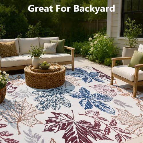 UKISS Washable Outdoor Rug Carpet，Non Slip Portable Outdoor Patio Rugs，8' x 10' Indoor Outdoor Mats，Leaves Large Area Rugs Mats for Patio，Picnic,RV,Backyard, Deck, Balcony, Porch, Beach - Image 2