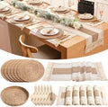 6 Sets Boho Placemat Table Runner Napkin Rings, Khaki, 12x72 by Gandeer