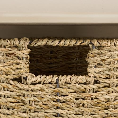 SAFAVIEH Home Collection - Finley Sand Wall Mounted 3-Basket Storage Rack with Hooks & Seagrass Baskets (HAC5700E) - Image 4