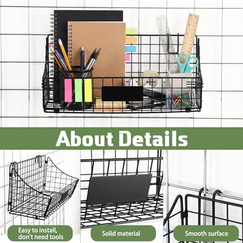 Blulu 4 Pcs Grid Wall Baskets, Wire with Hooks for Hanging, 15 x 7 x 6 Inch - Image 4