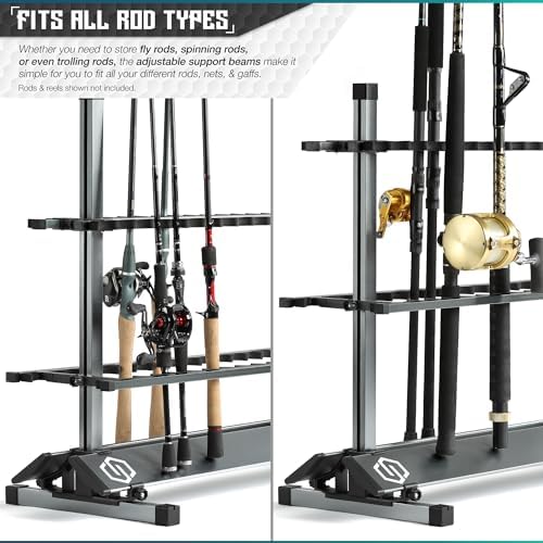Savior Equipment Fishing Rod Rack Holder Organizer, 24-48 Slots to Hold Fresh Salt Water Spinning Rods & Reel Combo, Lightweight Aluminum Vertical Fish Pole Garage Storage Ground Display Stand - Image 3