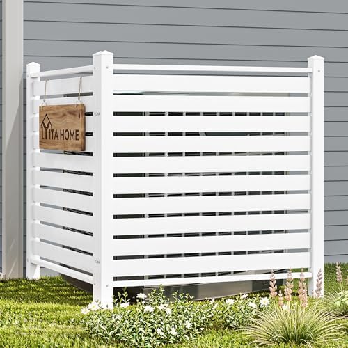 YITAHOME 44" W X 44" H Air Conditioner Fence Privacy Screen, Outdoor Trash Can Enclosure with Metal Stakes, Vinyl Pool Equipment Enclosure (4 Panels, White) - Image 4